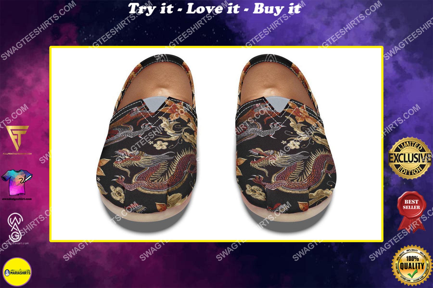 retro embroidery dragon all over printed toms shoes