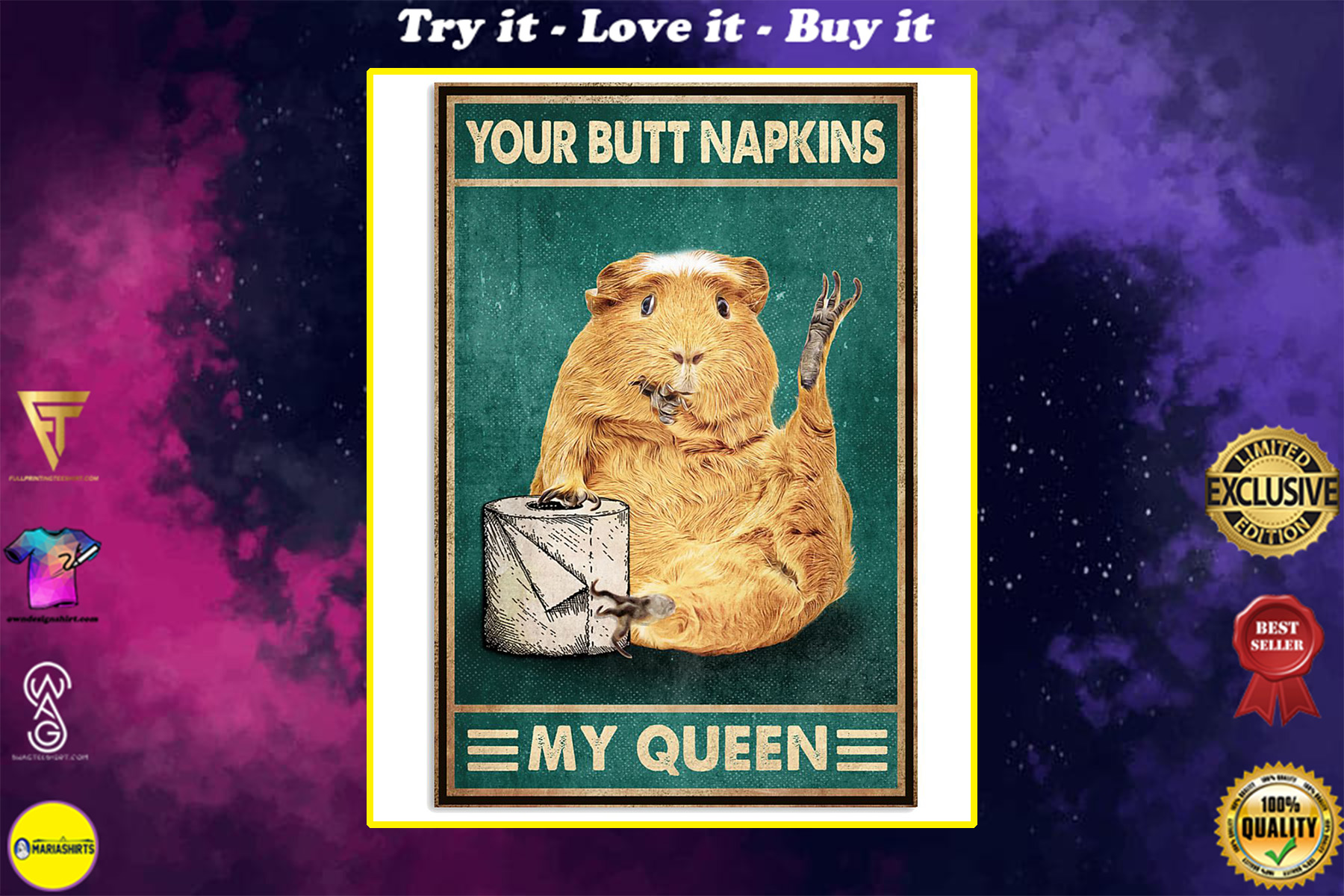 retro guinea pig your butt napkins my queen poster