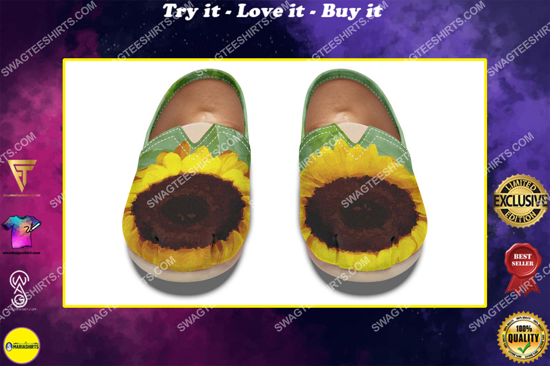 retro sunflower garden all over printed toms shoes